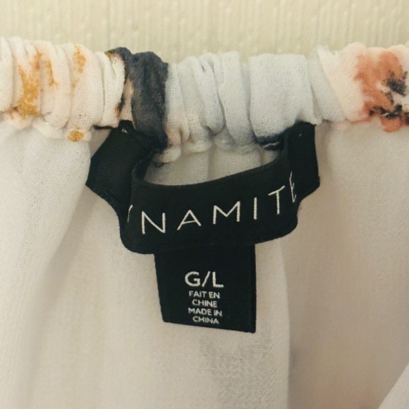 DYNAMITE White Floral Spring Summer Off the Shoulder Blouse Sz Large - Picture 5 of 8